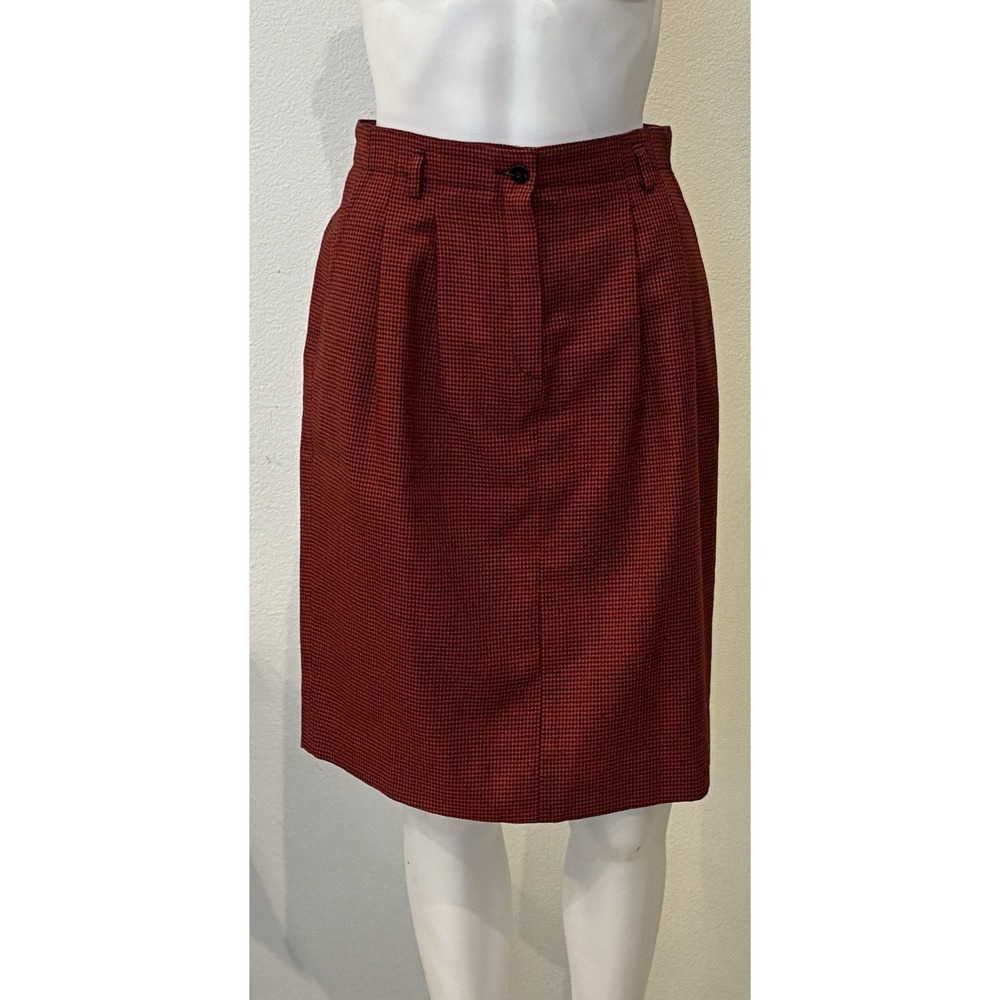 VTG 90s Liz Claiborne Academia Wool Houndstooth Pencil Skirt‎ Sz 8P Red Preppy